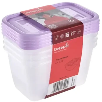 Keeeper Food container set rectangular 4x0,75L Fredo "Fresh" transparent/light violetinė