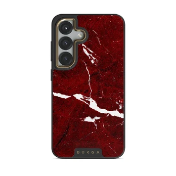 Iconic Red Ruby - Marble Samsung Galaxy S25 Case, Elite Dark (Magnetic) / Gold