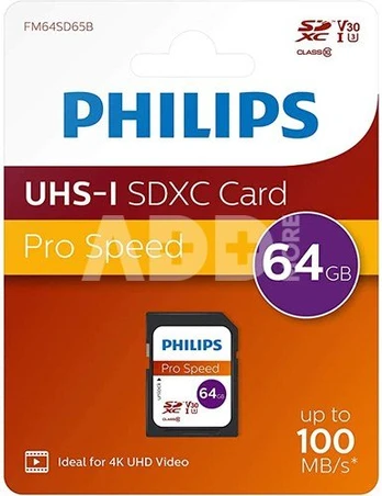 Philips SDXC Card 64GB Class 10 UHS-I U3 V30 A1