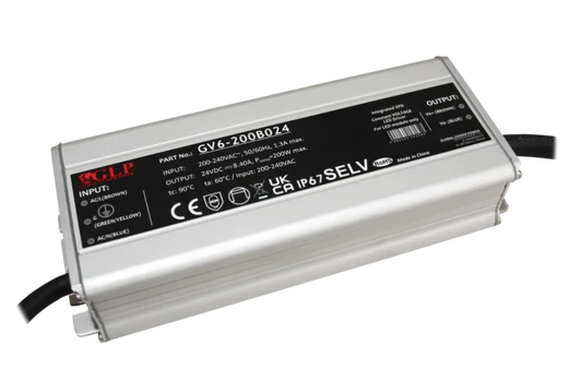 200W LED maitinimo šaltinis GV6, 24V, CV, PFC, IP67
