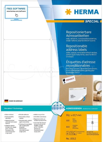 HERMA 10312 ženklinimo etiketė Balta