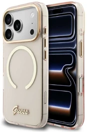 Guess IML Script metalinis „MagSafe“ dėklas, skirtas „iPhone 17 Pro“, rožinis kaina