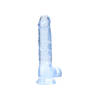 RealRock by Shots Crystal Clear klasikinis dildo su siurbtuku, skaidrus, 21 cm