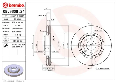Stabdžių diskas BREMBO 09.9608.24