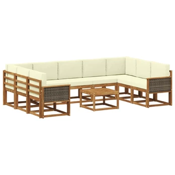 Lauko sofos komplektas 10 pcs Natūralus ir grietinėlė