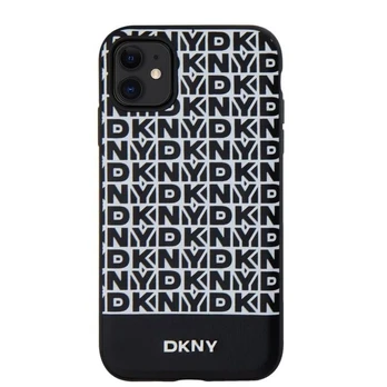 Dėklas DKNY PU Leather Repeat Pattern Bottom Stripe MagSafe Case for iPhone 11 Juodas