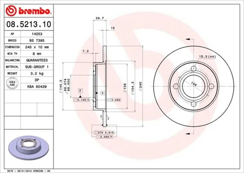 Stabdžių diskas BREMBO 08.5213.10