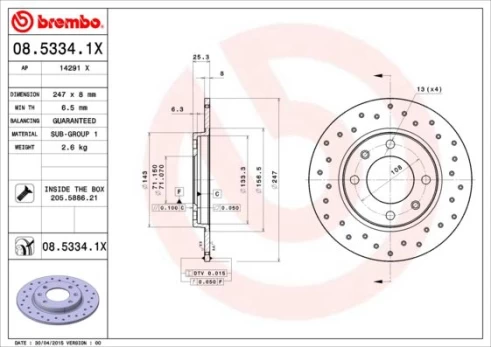 Stabdžių diskas BREMBO 08.5334.1X