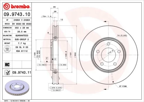Stabdžių diskas BREMBO 09.9743.11