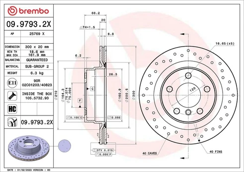 Stabdžių diskas BREMBO 09.9793.2X