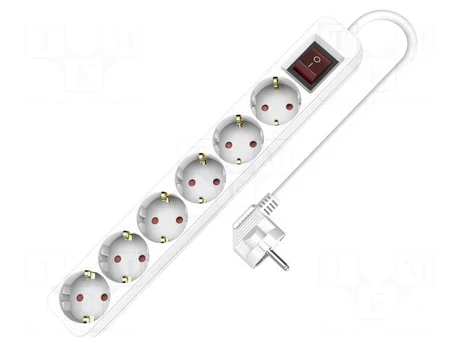 Extension lead | 3x1.5mm2 | Schuko | Sockets: 6 | PVC | white | 3m | 16A