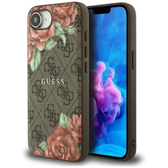 Dėklas Guess 4G Flowers Print MagSafe do iPhone 16e ruda