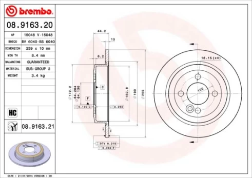 Stabdžių diskas BREMBO 08.9163.21