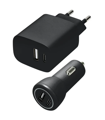 Speedlink - Wall &amp; Car Charger Set USB-A &amp; USB-C 15W, black