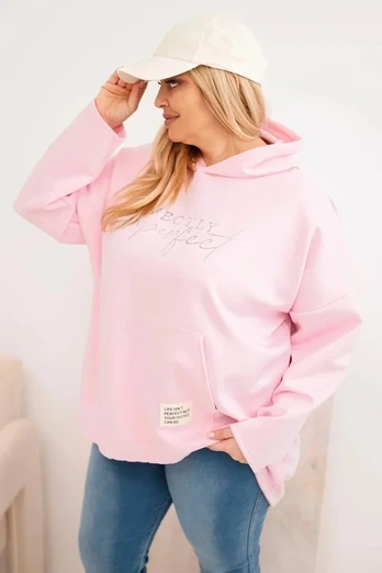 Moteriškas Plus Size džemperis su gobtuvu ir spauda, rožinės spalvos