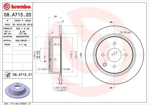 Stabdžių diskas BREMBO 08.A715.21