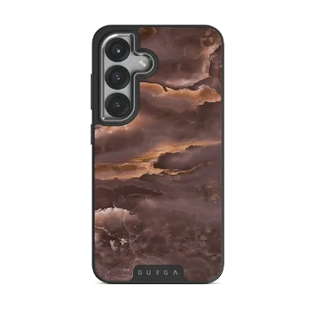 Fire Wood - Brown Marble Samsung Galaxy S25 Case, Elite Dark (Magnetic) / Silver