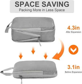 Kompresinis lagaminų krepšių dėklas Compression Packing Cubes, 3 dalių, pilkas