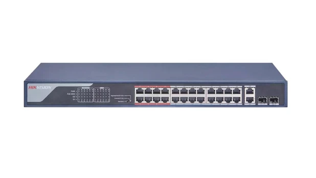 Hikvision 26 prievadų 24 PoE prievadų komutatorius DS-3E0326P-E(B)