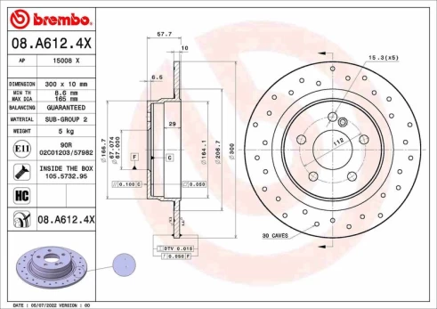Stabdžių diskas BREMBO 08.A612.4X
