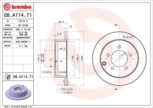 Stabdžių diskas BREMBO 08.A114.71