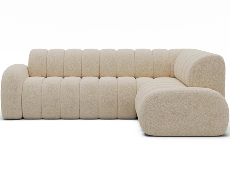 Villeo corner sofa with sleeping function and extendable seat, light beige chenille, right-hand, Modern, Beige