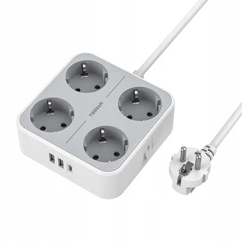 Tessan universalus maitinimo lizdas, ilginamasis laidas 4x ac 3x usb kabelis 2m