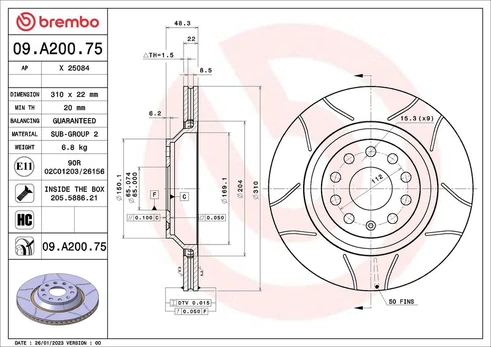 Stabdžių diskas BREMBO 09.A200.75