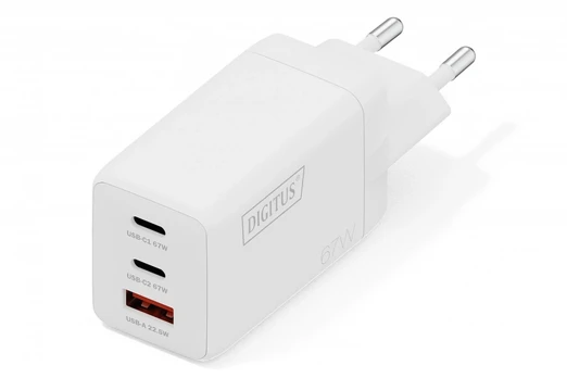 DIGITUS USB-Ladegerät GaN 67W, 2x USB-C, 1x USB-A baltas