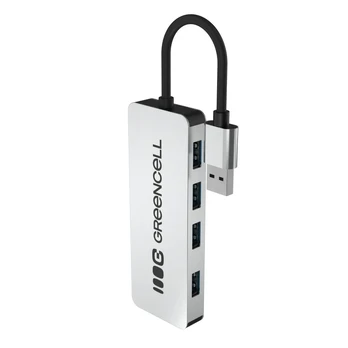 Adapteris „Basic HUB Greencell USB-A 4in1“ (4×USB 3.0) – greitas perdavimas iki 5 Gb/s, aliuminio korpusas