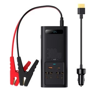 BASEUS automobilinis įtampos keitiklis IGBT 12V-220V, 300W, 2x AC, 1x USB-A, 1x USB-C