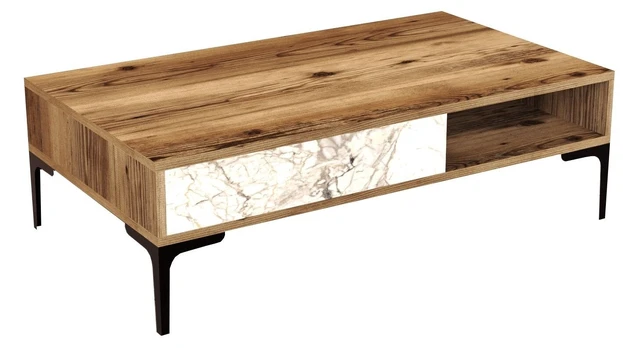 Žurnalinis staliukas Istanbul-Walnut, White Marble Graikinis riešutas Balta