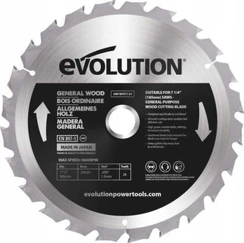 Evolution TCT medienos pjovimo pjovimo diskas 185mm / 24z kampiniams pjūklams