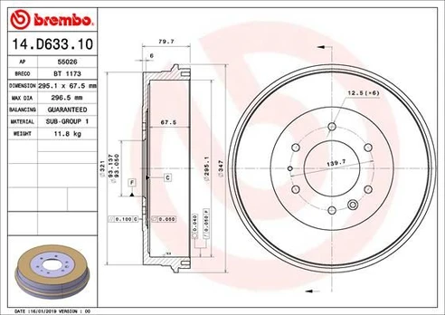 Stabdžių būgnas BREMBO 14.D633.10