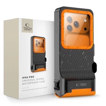 Juodas / oranžinis universalus telefono dėklas nardymui "Tech-Protect IPX8 Pro Diving Waterproof"