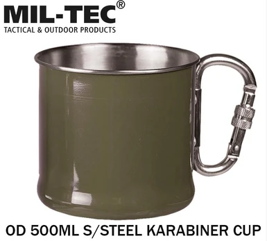 Metalinis puodelis su karabinu 500 ml žalia .