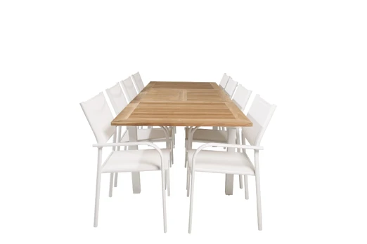 Panama Dining Table 160/240*90 - White Alu / Teak+Santorini Arm Chair (Stackable