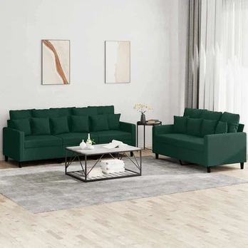 Sofa Sofos komplektas su pagalvėlėmis, 2 dalių, žalias, aksomas