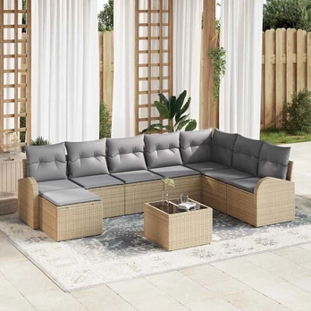 sodo sofa rinkinys 9 dalių Smėlio Ratanas sodo sofos rinkinys