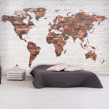 Artgeist Fototapetas - World Map: Brick Wall