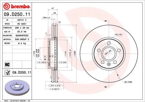 Stabdžių diskas BREMBO 09.D250.11