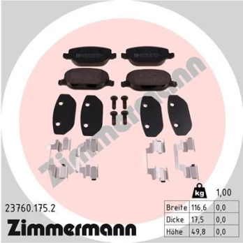 Stabdžių trinkelių rinkinys, diskinis stabdys ZIMMERMANN 23760.175.2
