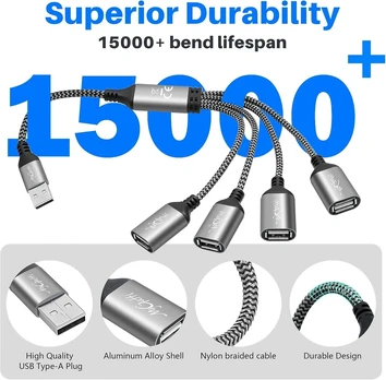 Usb 2.0 daliklis, 4 prievadai, 0.5m, A tipo vyriškas į 4 A tipo moteriškus