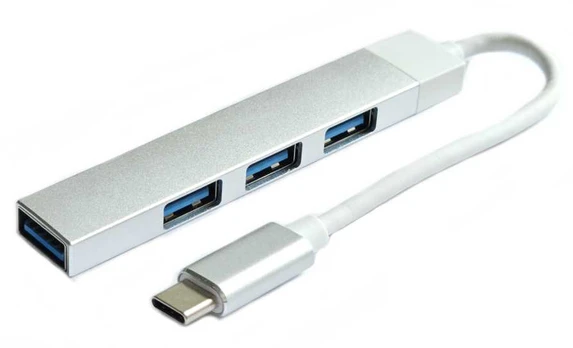 RoGer USB-C HUB 3xUSB2.0 / 1xUSB3.0 5Gbps / sidabrinis