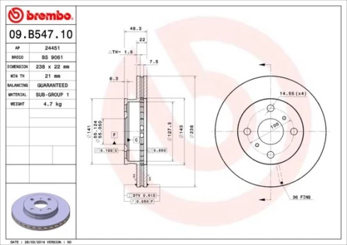 Stabdžių diskas BREMBO 09.B547.10
