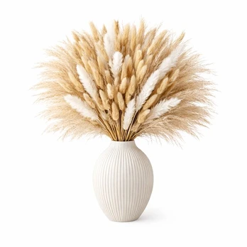 Dirbtinių gėlių puokštė beige ir chaki, 101 vnt.