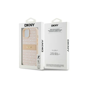 Dėklas DKNY PU Leather Repeat Pattern Tonal Stripe Case for iPhone 15 Rožinė