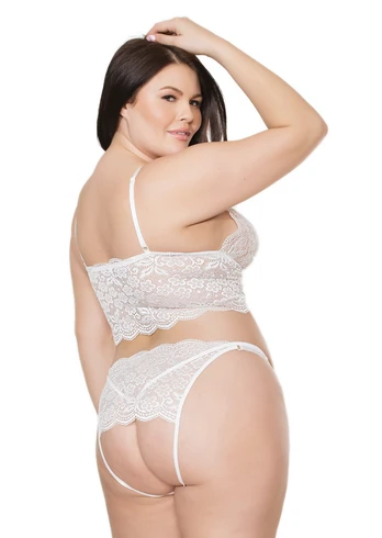 Coquette Dreamgirl Longline Lace Bralette & Adjustable Crotchless Panties One Size
