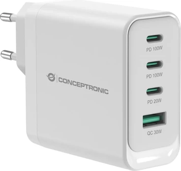 CONCEPTRONIC Ladegerät 4Port 100W,3xUSB-C,1xUSB-A baltas