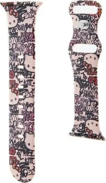 Hello Kitty Dirželis HKAWMSDGPTP Apple Watch 38|40|41mm rožinis|pink strap Silicone Tags Graffiti